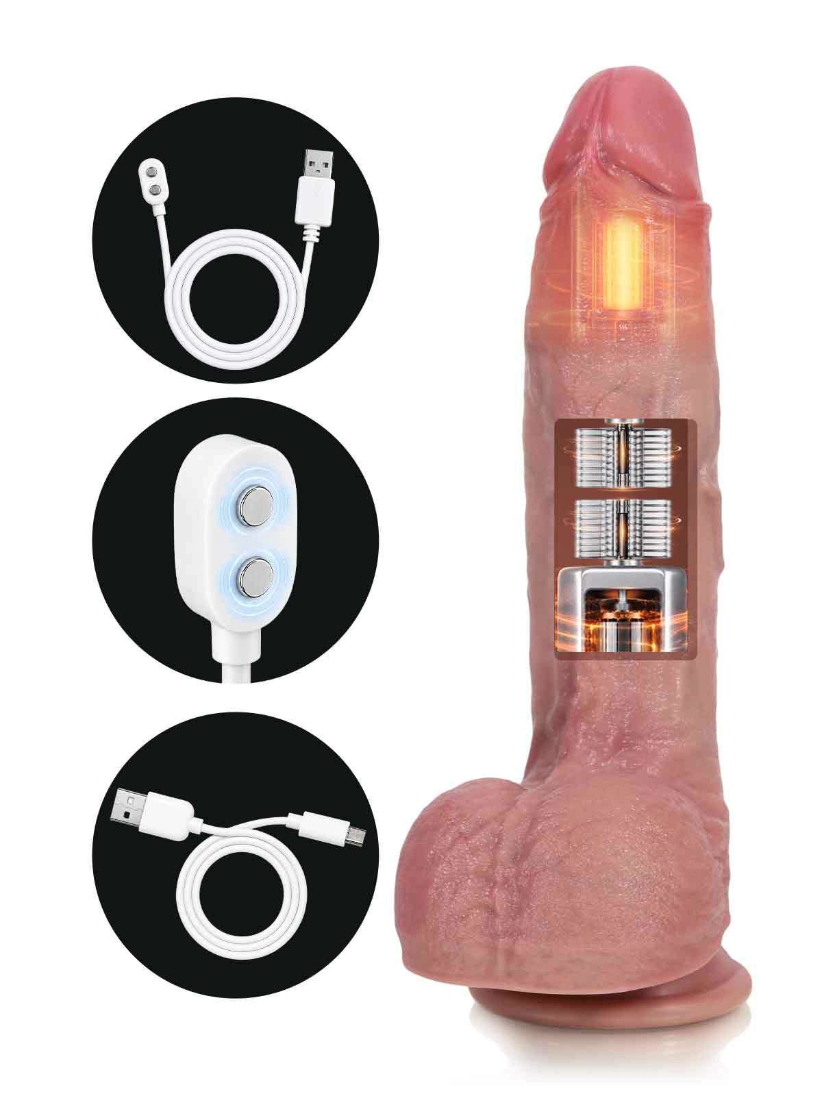 Caleb | 9.8" × 2" Deep Pulse Thrusting Dildo with Heavy Build, Vibration & Heating
