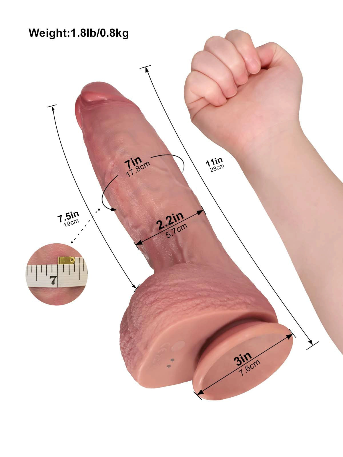 Nathan | 11" × 2.2" Long Pulse Thrusting Dildo with Straight Shaft, Heating & Vibration