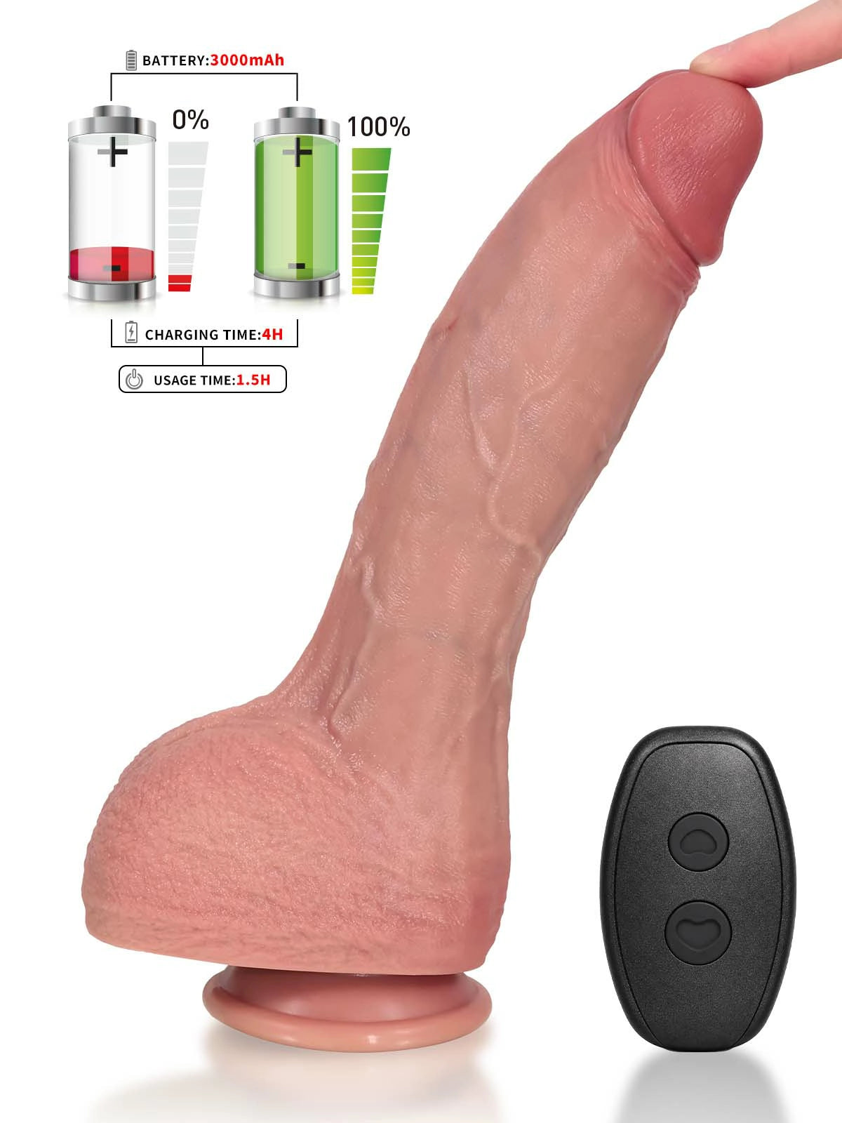 Nathan | 11" × 2.2" Long Pulse Thrusting Dildo with Straight Shaft, Heating & Vibration