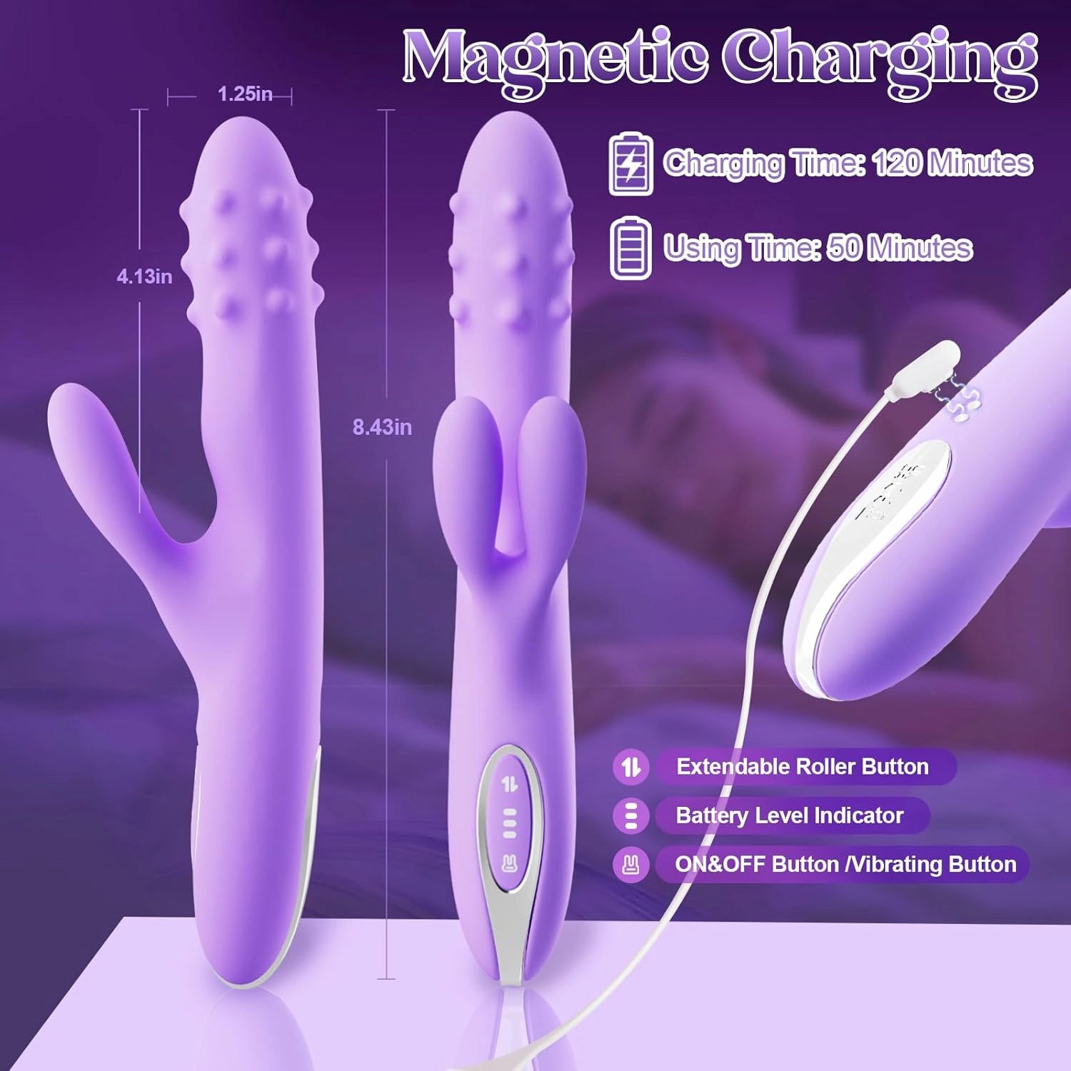 Pixie | 4.13" × 1.25" Rolling-Bead Thrusting Vibrator with Rabbit Ears, G-Spot & Clitoral Stimulation