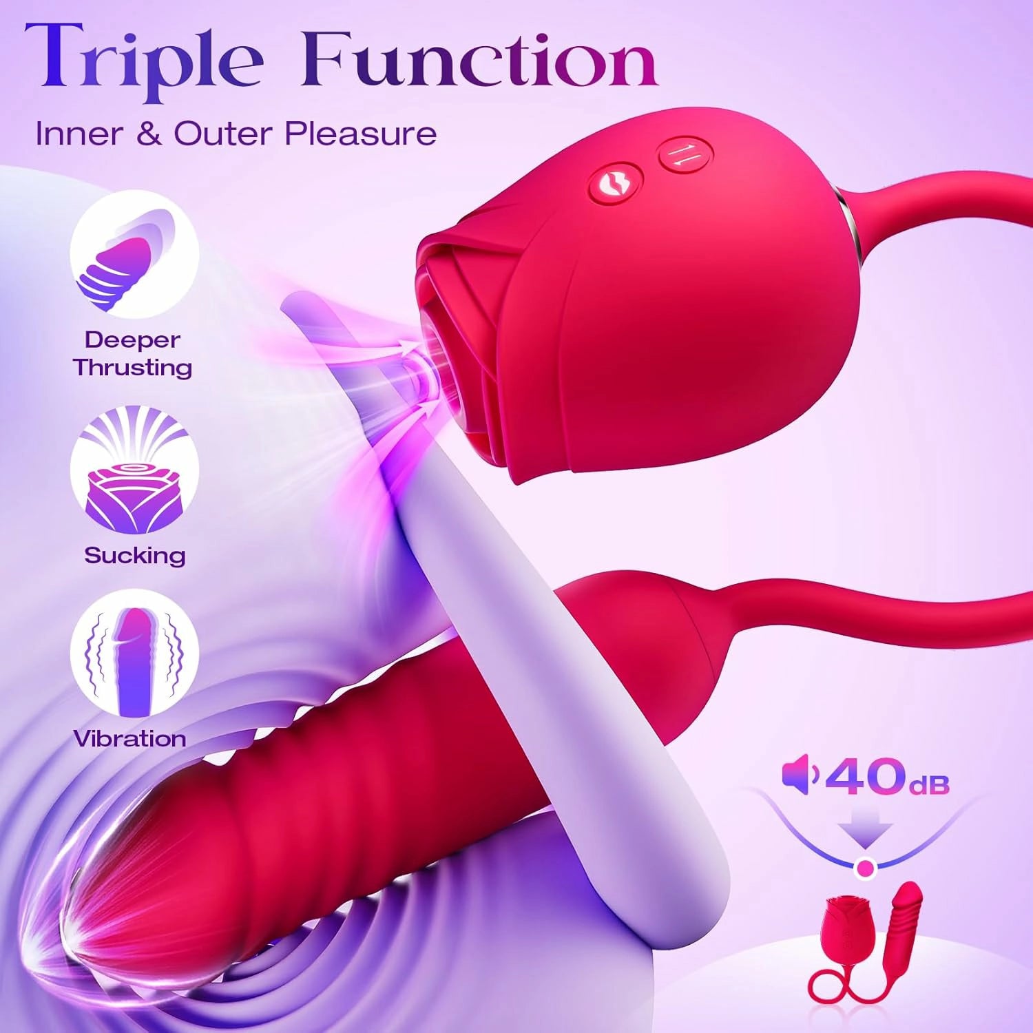 Ruby | 5" Thrusting Rose Vibrator with G-Spot Thrust, Clitoral Suction & App Control