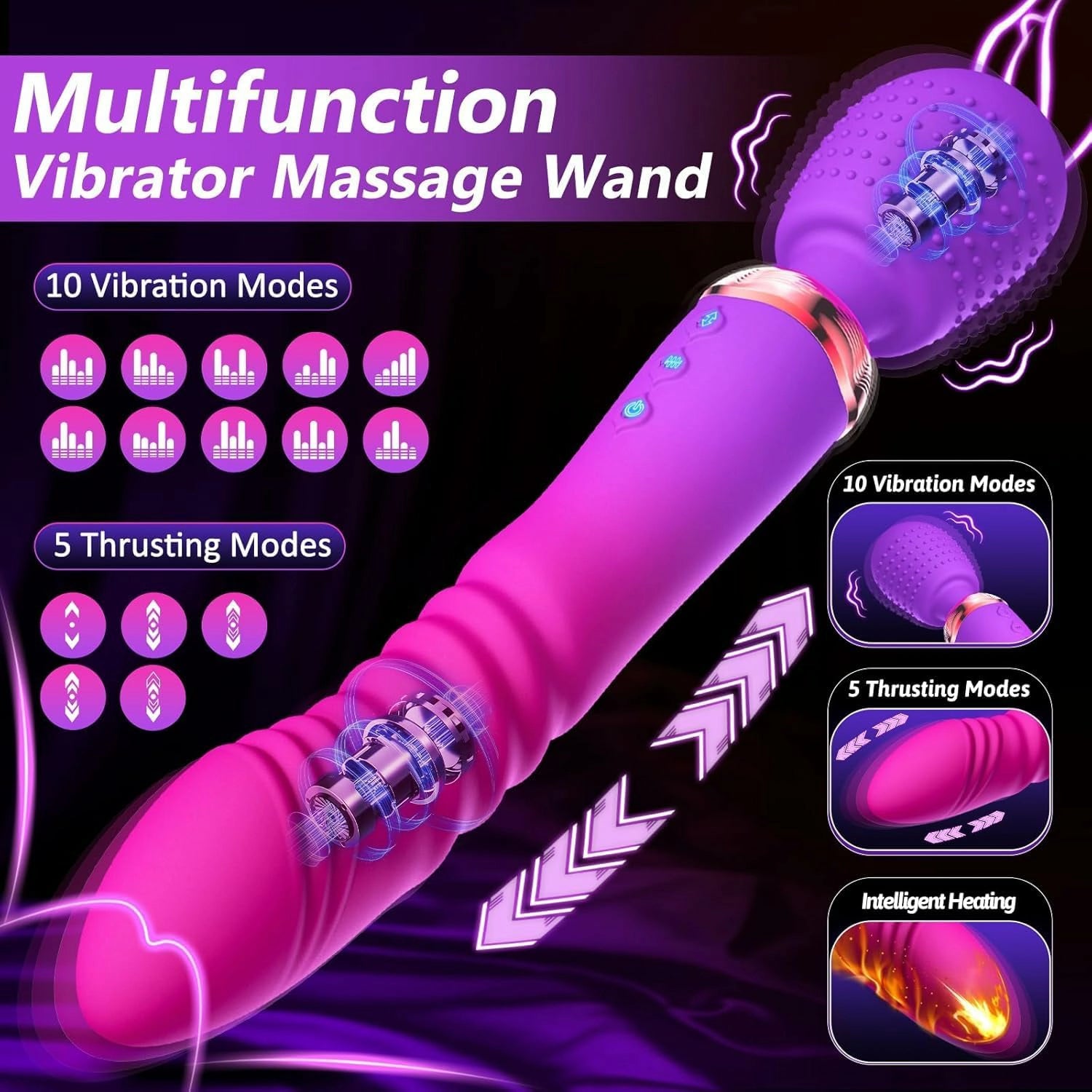 Wes | 10.2" × 1.6" Dual-Head Wand Vibrator with Heated Thrusting, G-Spot & Clitoral Stimulation